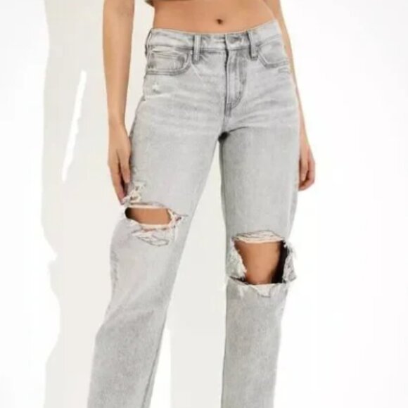 American Eagle Women's 8 Short 90s Straight Jeans Light Grey Acid Wash - Picture 1 of 12